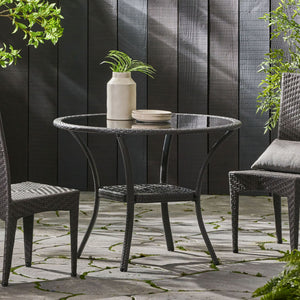Bistro Table With Iron Frame And Glass Top - Gray