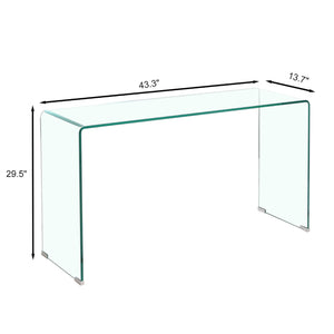 Elegant Transparent Tempered Glass Console Table With Rounded Edges, Modern Sofa Table - Clear