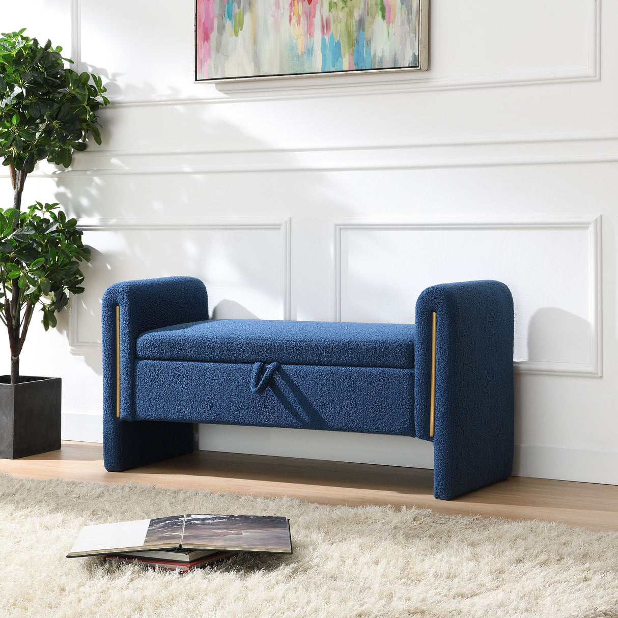 Modern Teddy Upholstered Large Bed End Bench With Arms And Storage