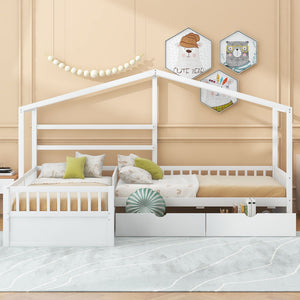 L Shape Platform Bed With 3 Storage Drawers