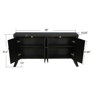 Refined Industrial 4 Door Credenza With Arc Legs & Clasps