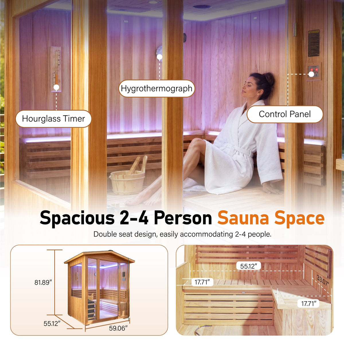 6000W Outdoor Traditional Steam Sauna with Cedar Wood for 4 People