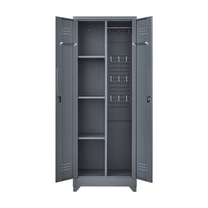 Heavy Duty Storage Cabinet With Locking Doors, Hanging Rod & Shelves, Broom Closet - Gray