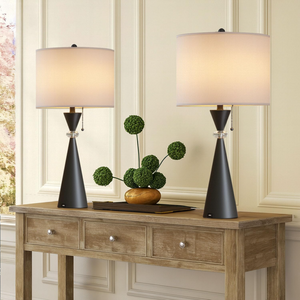 28-Inch Modern Table Lamps Set of 2, Bedside Lamps with USB Charging Ports, Black