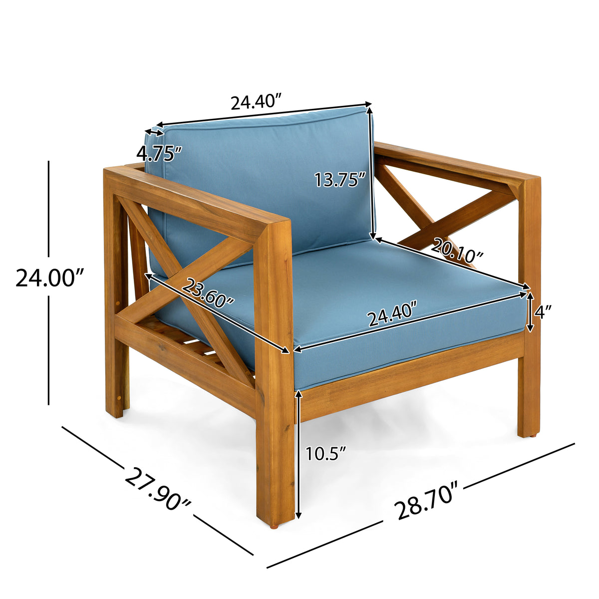 Outdoor Acacia Wood Club Wooden Armchair Set of 4
