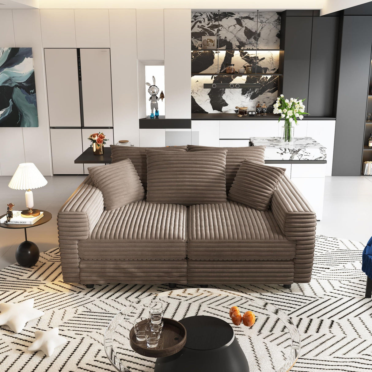 4 Seat Sofa, Modern Comfy Upholstered Sofa Cloud Couch, Deep Seat Couches With Soft Pillows
