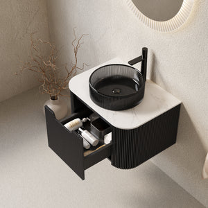 DINA 24" Bathroom Vanity & Sink, Floating Curved Edges with Striped Plywood Cabinet