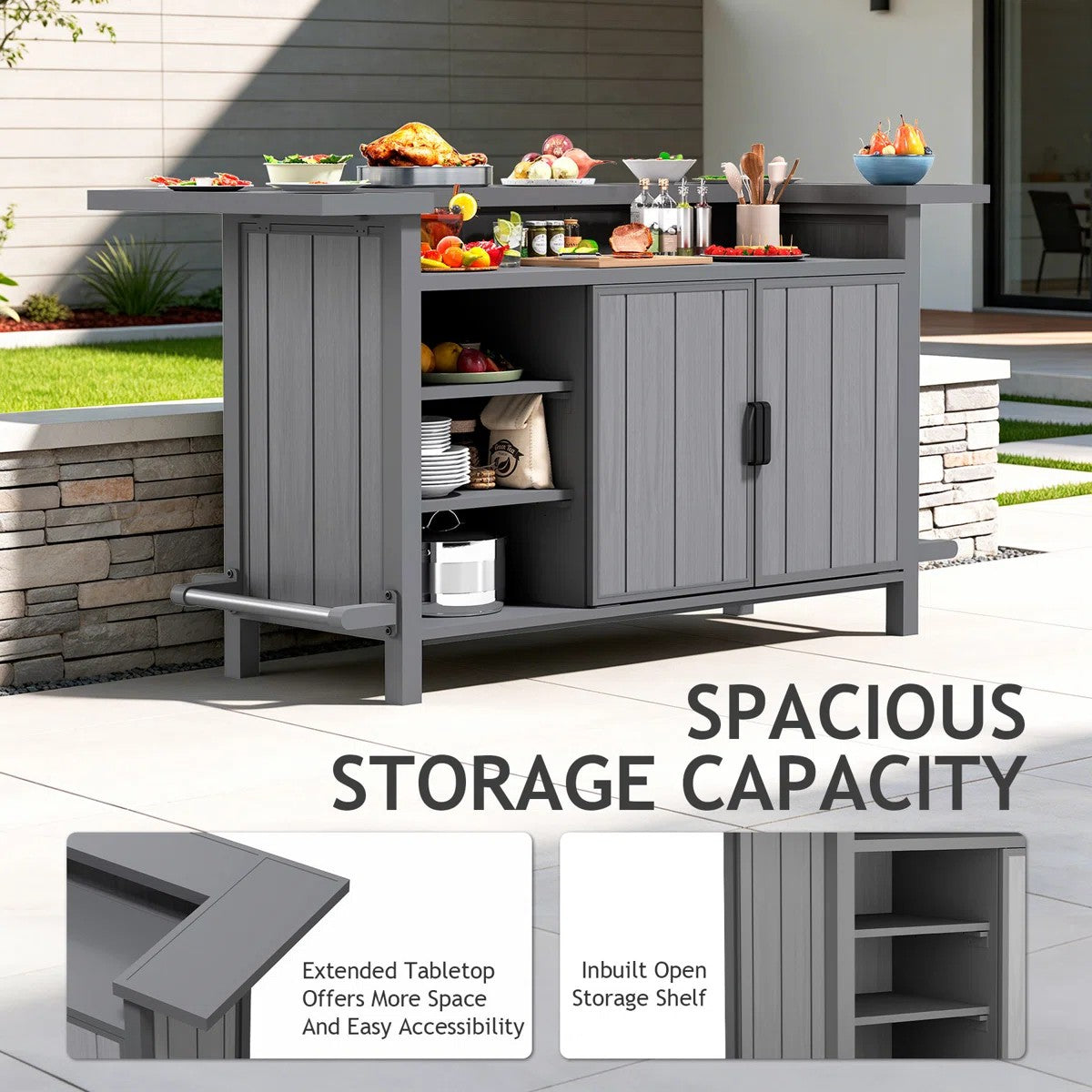 Outdoor Aluminum Grill Cart Resin Bar Cart With Storage