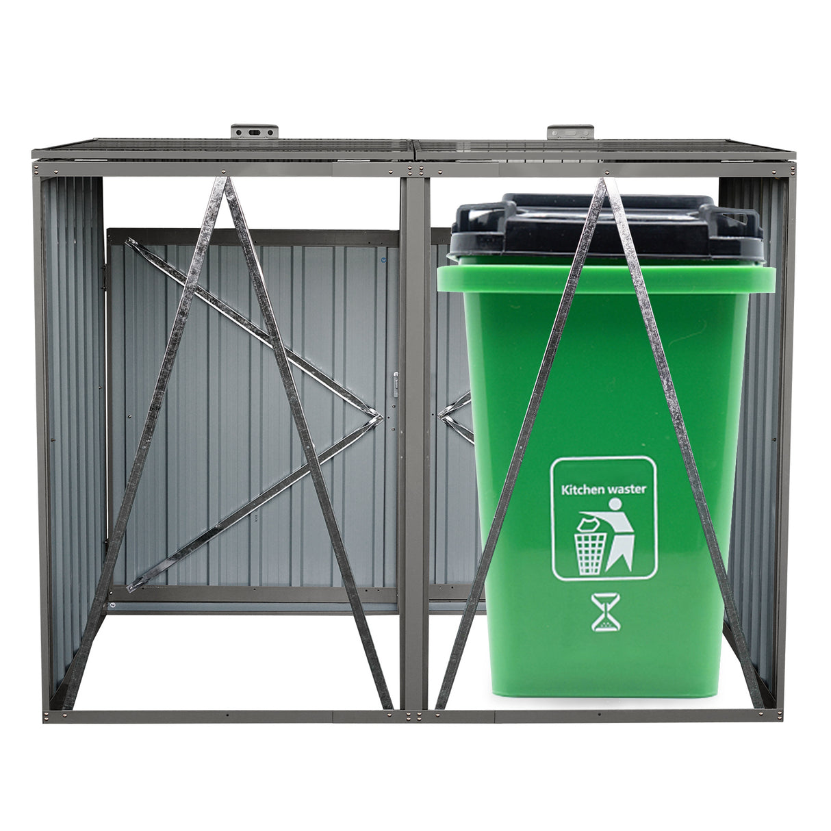 Outdoor Metal Garbage Bin Shed for Two Trash Cans