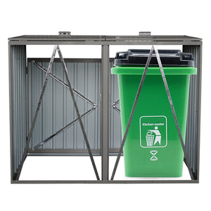 Outdoor Metal Garbage Bin Shed for Two Trash Cans