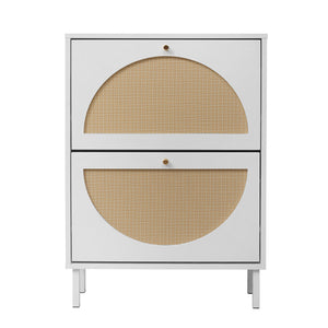 2 Door Shoe Rack, Rattan, Double Layer, Suitable For Living Room, Hallway - White