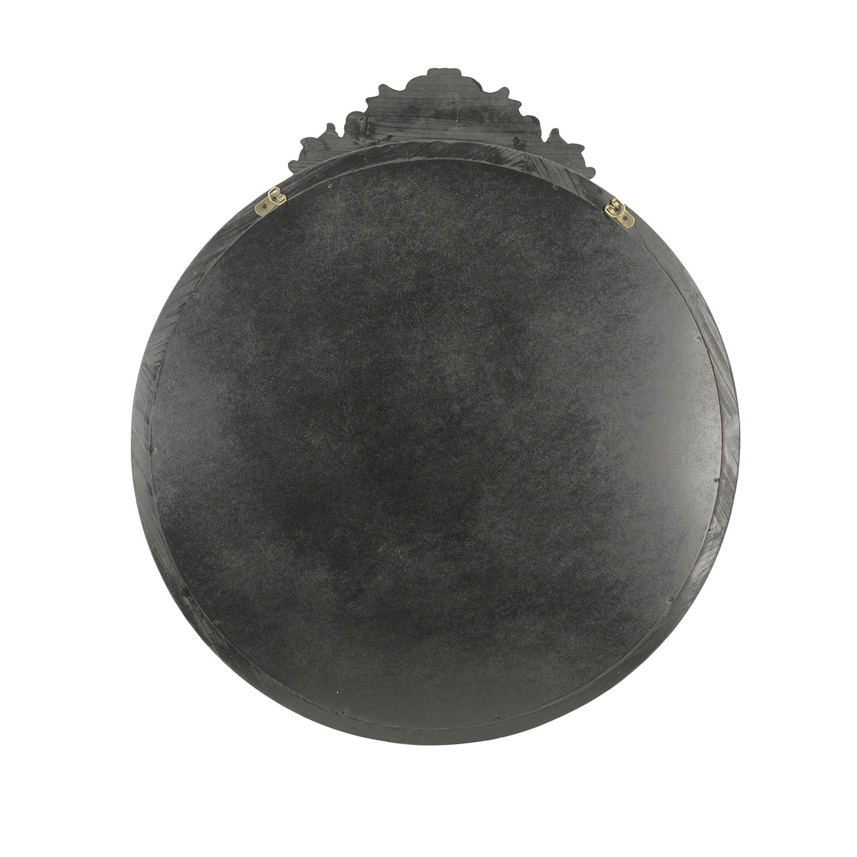 31.5" Round Antique Wall Mirror with Hand-Carved Pediment - Wood