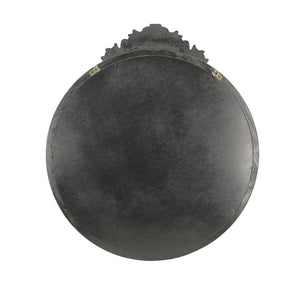31.5" Round Antique Wall Mirror with Hand-Carved Pediment - Wood