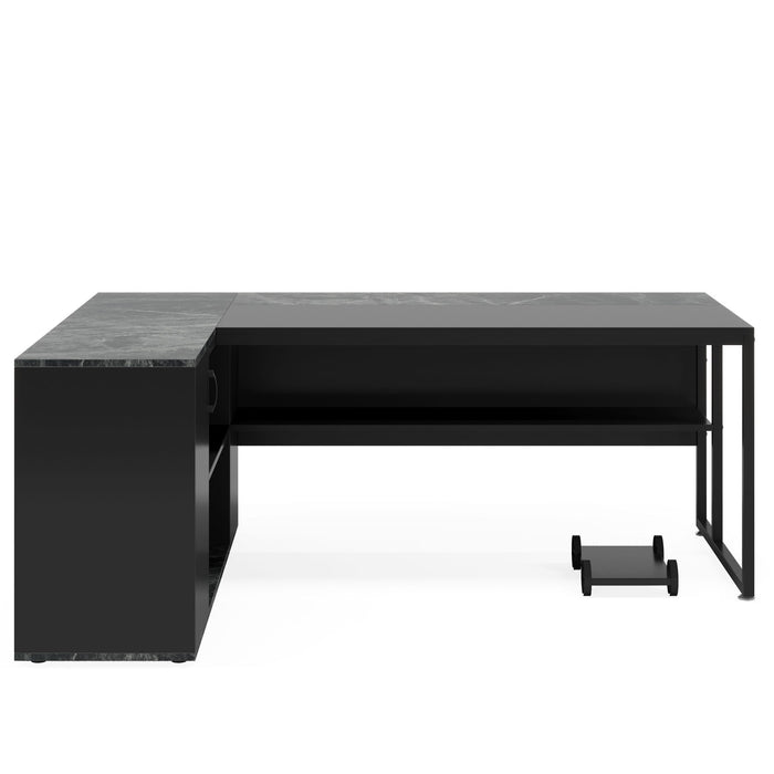L-Shaped Executive Desk with Cabinet Storage - Dark Gray or Black