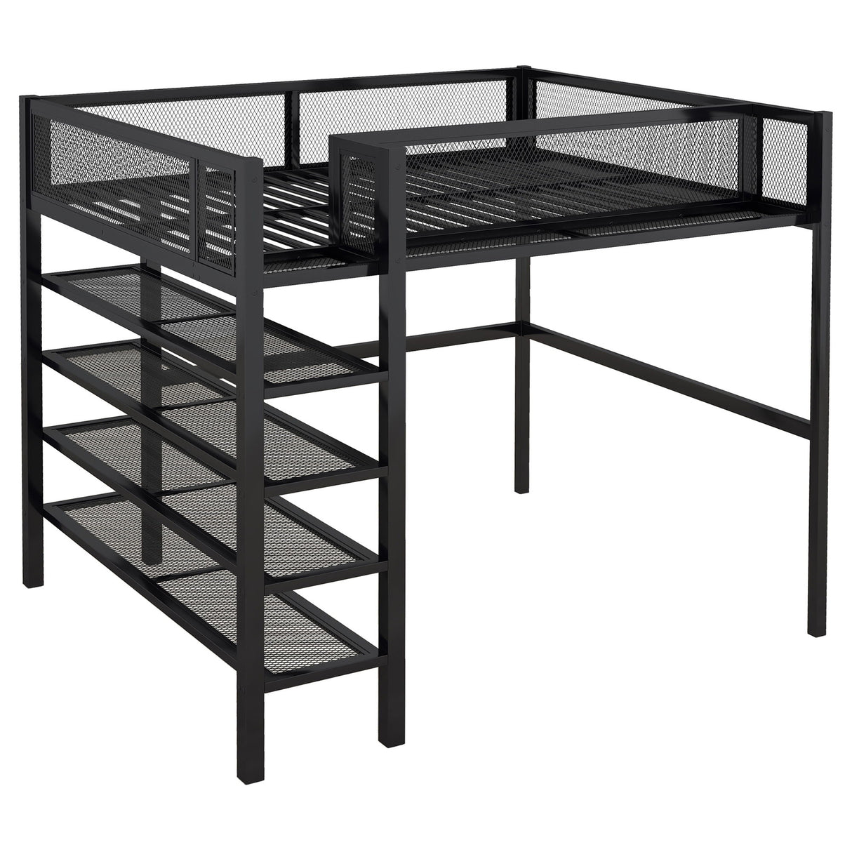 Loft Bed With 4 Tier Shelves And Storage