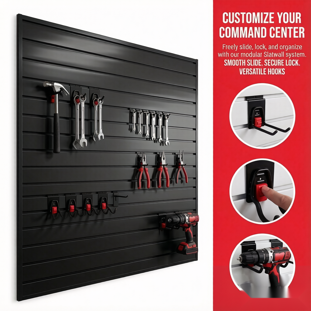 PVC Slatwall Panel Kit, 4x4ft Garage Wall Storage System