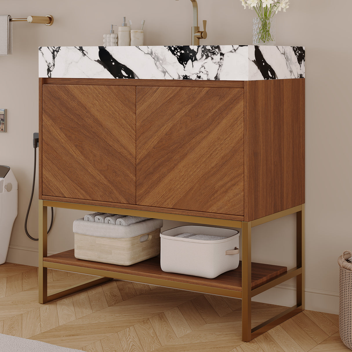 29.9" Modern Free-standing Bathroom Vanity with Ceramic Sink