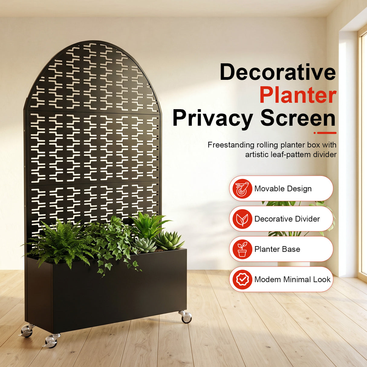 Arched Decorative Privacy Screen with Planter Box