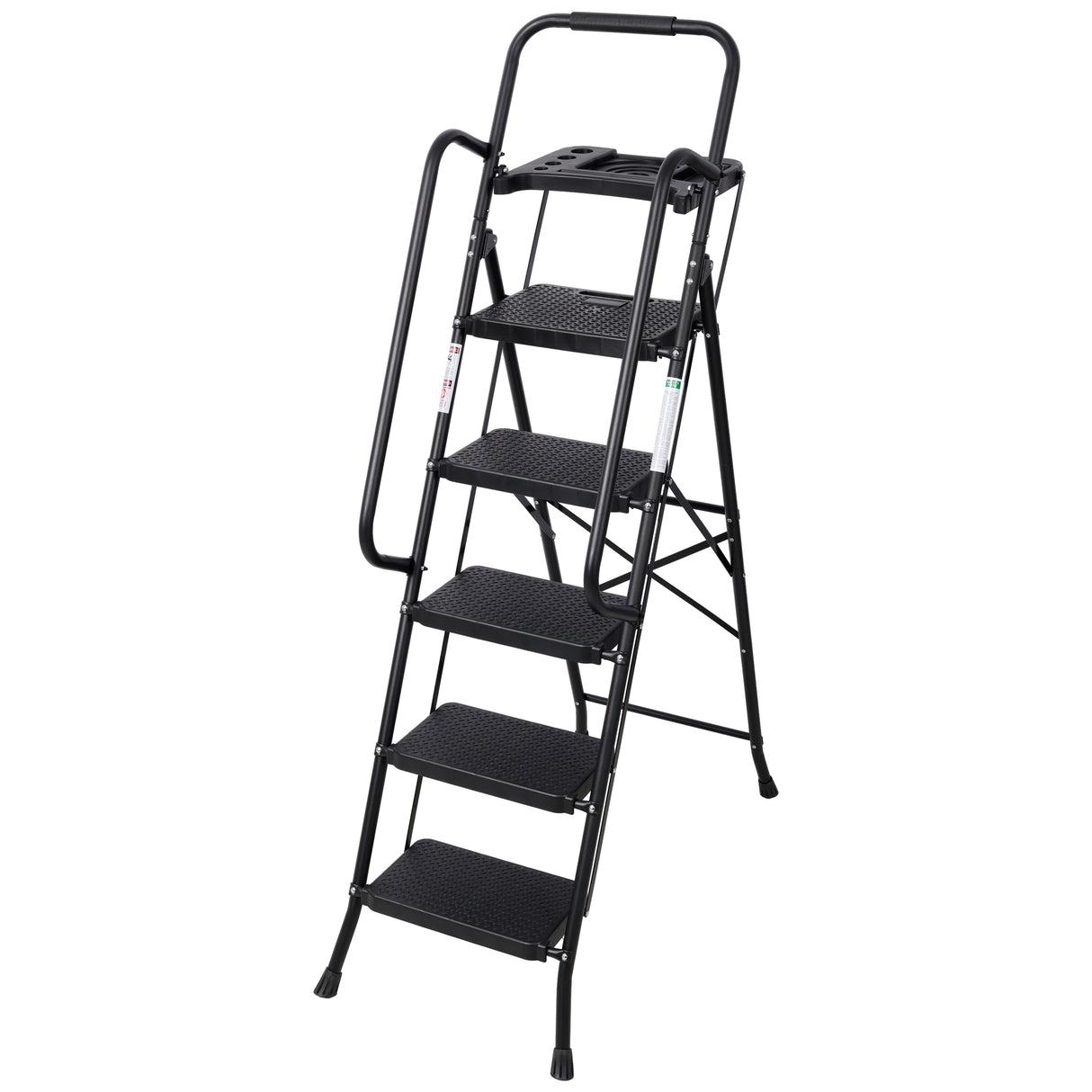 G&H 5 Step Folding Ladder with Wide Anti-Slip Pedal and Handrail