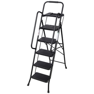 G&H 5 Step Folding Ladder with Wide Anti-Slip Pedal and Handrail