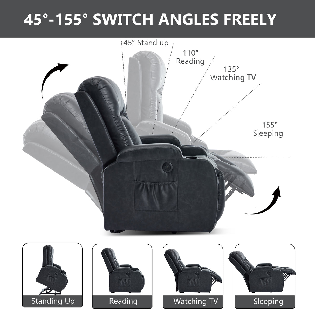 Dark Recliner with Power Lift Assistance