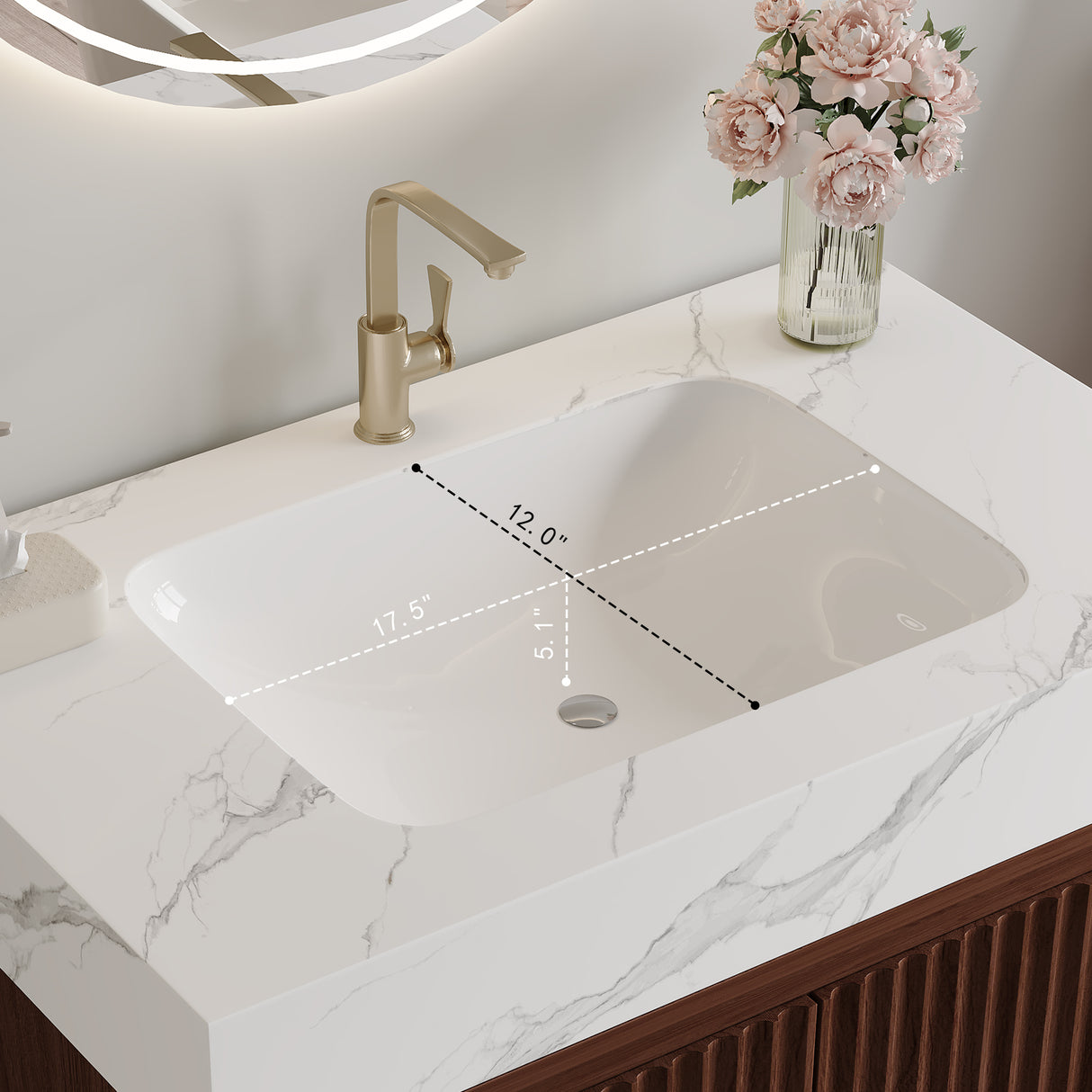 30" Freestanding Sintered Stone Countertop Bathroom Vanity with Ceramic Sink