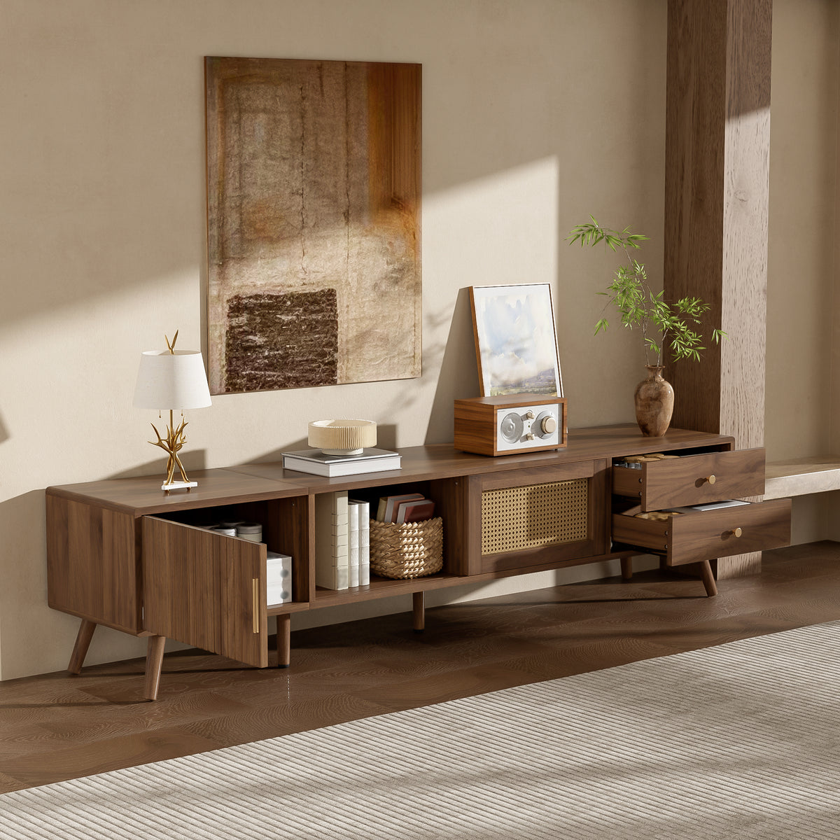 76" Modern Rattan Doors TV Stand