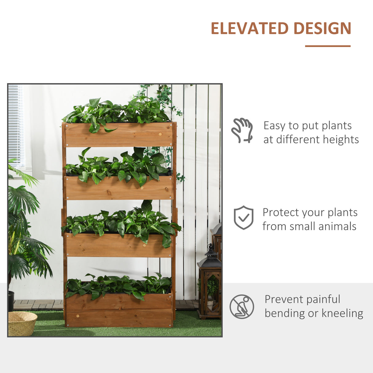 Outsunny Vertical Garden Planter - Wooden 4 Tier Planter Box