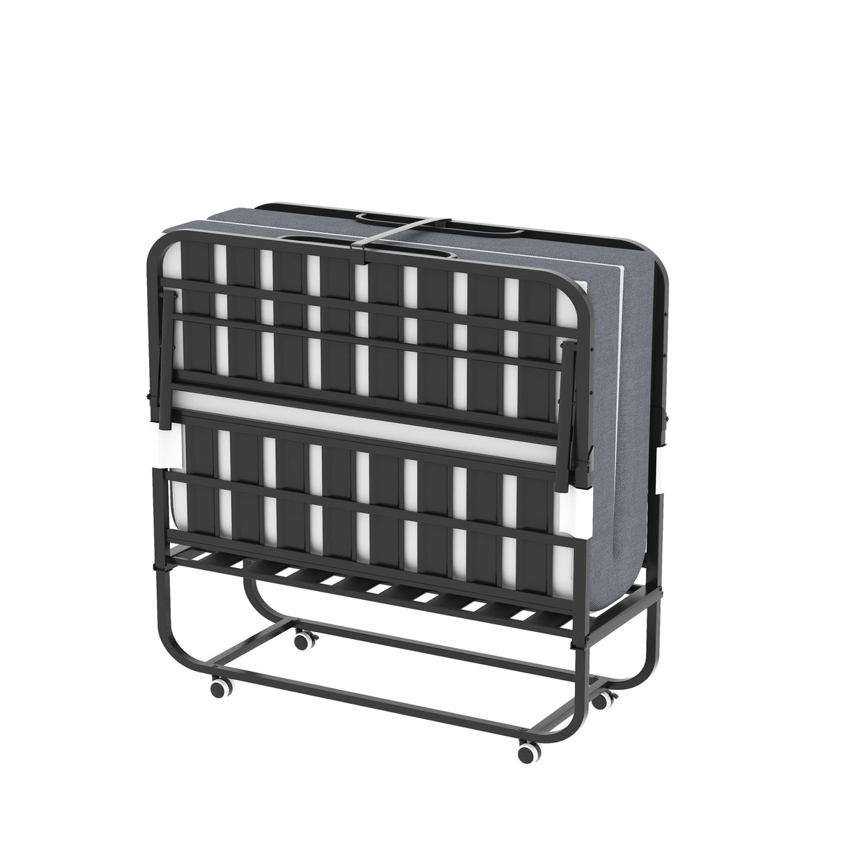 Twin Wide Folding Bed For Tall People, Extra Long & Wide Rollaway With Memory Foam, Heavy-Duty - Black