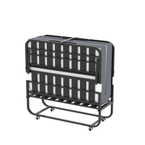 Twin Wide Folding Bed For Tall People, Extra Long & Wide Rollaway With Memory Foam, Heavy-Duty - Black