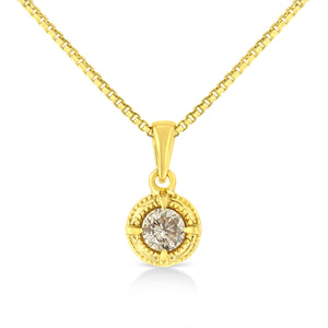 14K Yellow Gold Plated .925 Sterling Silver 1/2 Cttw Brilliant Round Cut Diamond Solitaire Milgrain 18" Pendant Necklace (K-L Color, I2-I3 Clarity)