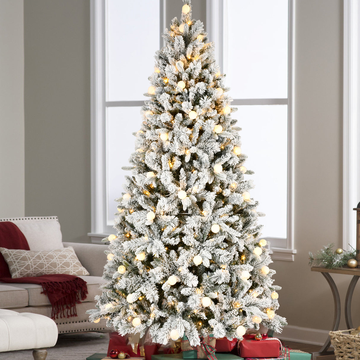 7.5ft Flocked Christmas Tree with 400L Colorful LED Lights