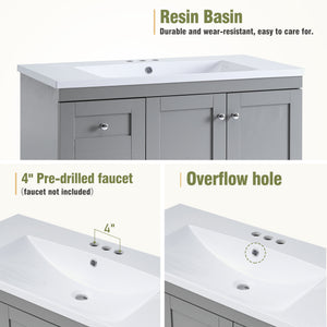 36 Inch Shaker Style Free-Standing Bathroom Vanity Cabinet with Sink