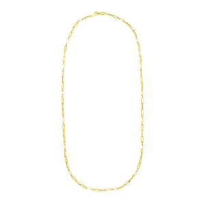 14k Yellow Gold Paperclip Chain and Pearl Necklace