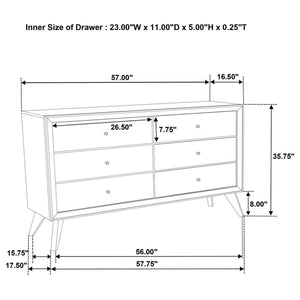 1 Piece Dresser With Angled Legs, Wave Texture And Round Knobs - White