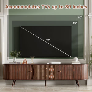 70" TV Stand With Tambour Doors And Fluted Drawers - Dark Brown