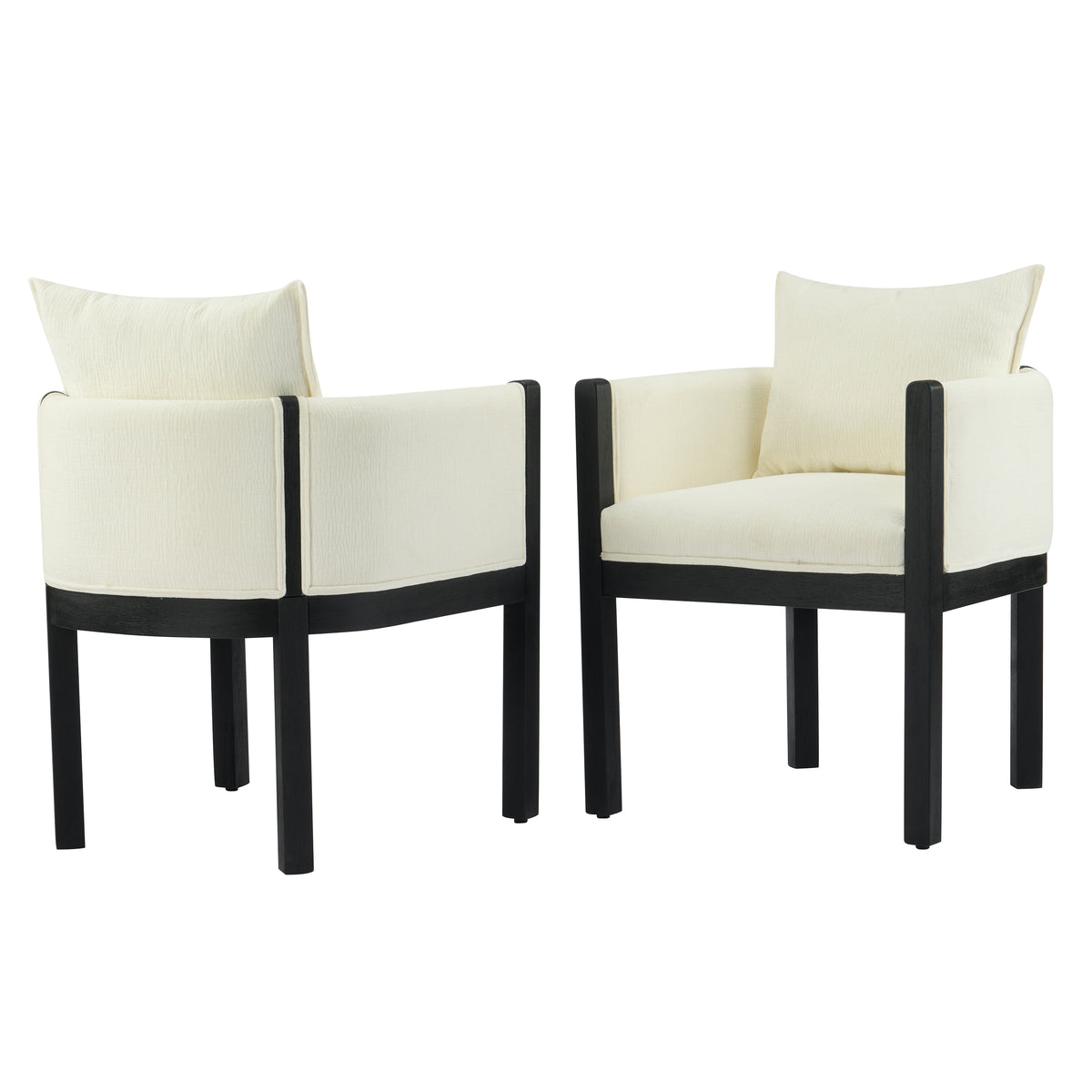 Linen Upholstered Armchair with Black Rubber Wood Legs