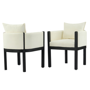 Linen Upholstered Armchair with Black Rubber Wood Legs