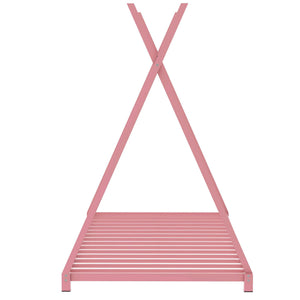 Metal House Platform Bed With Triangle Structure, Low Profile Design