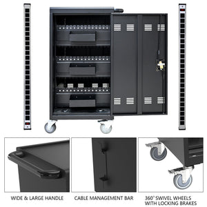 45 Bay Mobile School Charging Cart Station For Chromebook, Tablet And Laptop Computer With Power Strip Included - Black