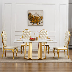 70'' Faux Marble Dining Table for 6 People