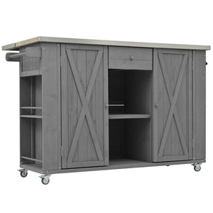 Outdoor Kitchen Island With Stainless Steel Top, Ample Storage Space, Towel And Spice Racks And A Bottle Opener
