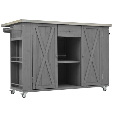 Outdoor Kitchen Island With Stainless Steel Top, Ample Storage Space, Towel And Spice Racks And A Bottle Opener