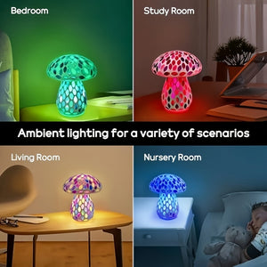 Wireless Mushroom Table Lamp - Touch Control, Rechargeable LED, Cordless