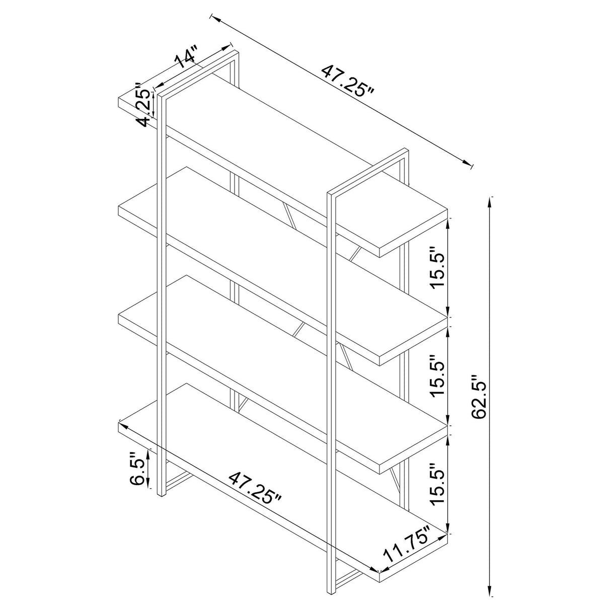 Herringbone - Bookcase With Full Length Shelf - Gray