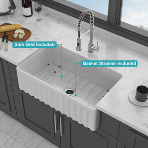 Sink - Apron-Front Reversible Single Bowl Kitchen Sink With Smooth And Ribbed Finishes - White