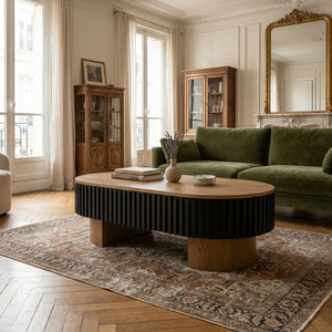 Elliptical Living Room Coffee Table With Hidden Storage And Removable Tabletop