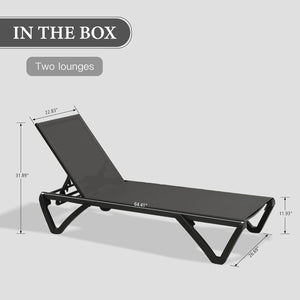 Pool Lounge Chairs Set of 2 with Aluminum Frame and Adjustable Recline
