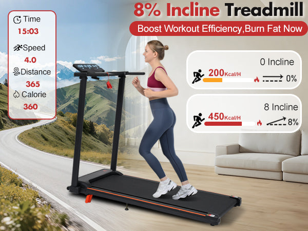 Portable Treadmill with 8% Incline and 265 lb Capacity