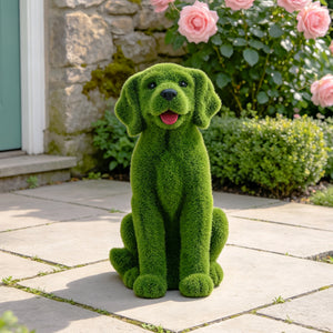 Flocked Dog Garden Statue with Weatherproof Resin - Green